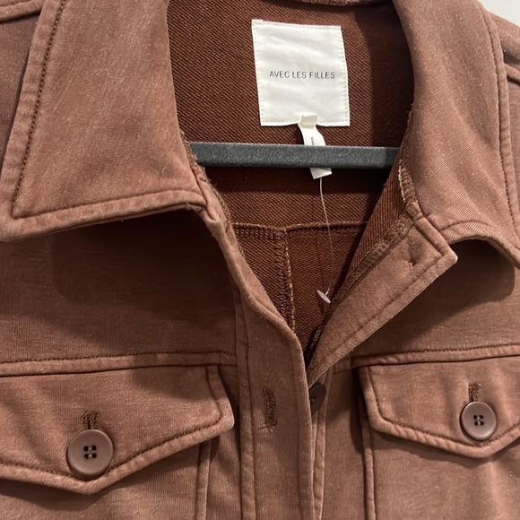 Avec Les Filles French Terry Pigment Dyed Shacket in Tan / Brown Color - Picture 3 of 5